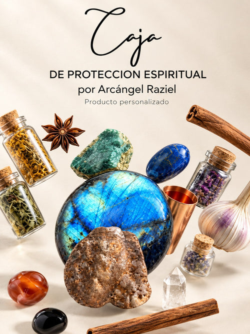 Caja de protección espiritual con piedras, cristales, hierbas y canela, producto personalizado