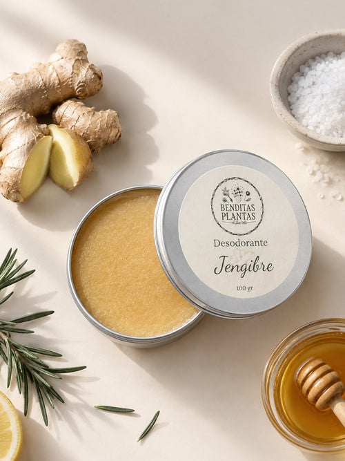 Desodorante natural de jengibre en crema, lata de 100 gr con jengibre fresco y miel