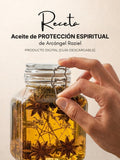 Portada de la receta digital de Aceite de protección espiritual: frasco de vidrio con aceite dorado y anís estrellado